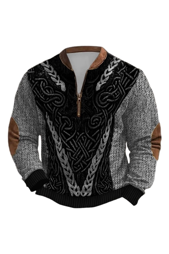 Mens Sweatshirts Quarter Zip Neck Weave Printed Leather Patch Long Sleeve Tops Spring Warm Comfort Chic Clothes