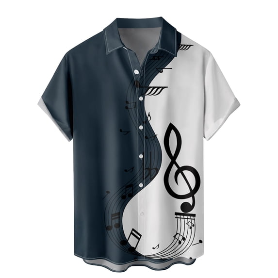 Yuanlong Mens T-Shirts Lapel Collar Short Sleeve Musical Note Graphic Tshirts Summer Lightweight Casual Stylish Male Tops