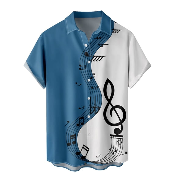 Yuanlong Mens T-Shirts Lapel Collar Short Sleeve Musical Note Graphic Tshirts Summer Lightweight Casual Stylish Male Tops