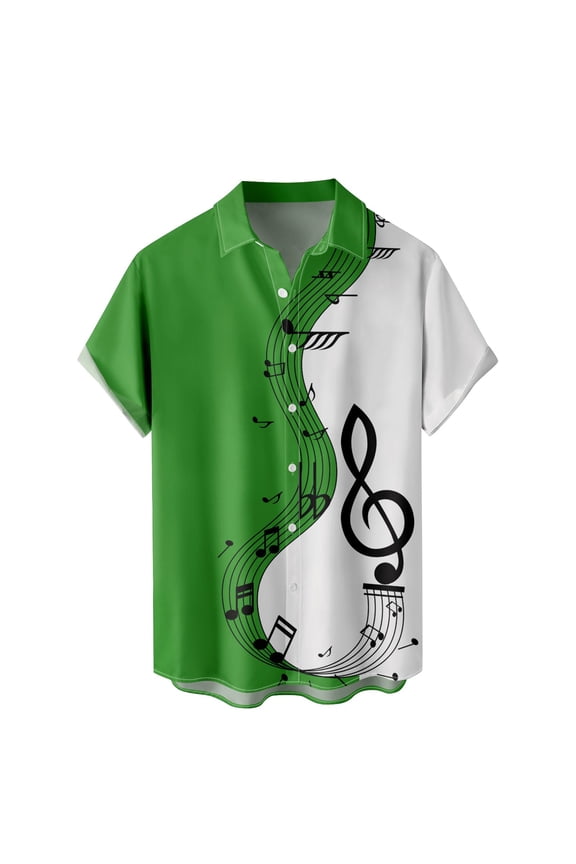 Mens T-Shirts Lapel Collar Short Sleeve Musical Note Graphic Tshirts Summer Lightweight Casual Stylish Male Tops