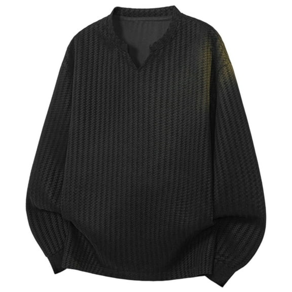 Yuanlong Mens T-Shirts Long Sleeve Solid Color V Neck Thermal Knitwear Shirts Winter Layering Clothes Male Pullover Tops