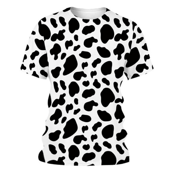 Yuanlong Mens T-Shirts Summer Short Sleeve Black White Cow Print Crewneck Tee Shirts Daily Clothes Male Comfortable Tops