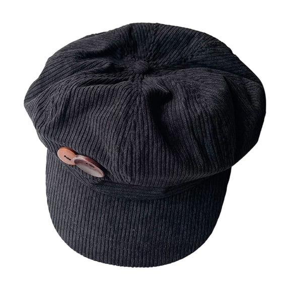 Yuanlong Newsboy Cap Men Women Corduroy With Wooden Button Decor Beret Hat Daily Casual Stylish Adjustable Cozy Headwear