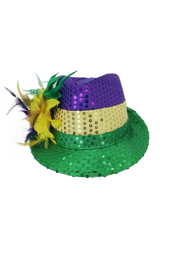 Sequin Fedora Hats Carnival Colorful Sparkle Party Hat with Feather & Flower Decor Holiday Shiny Hat for Women Men