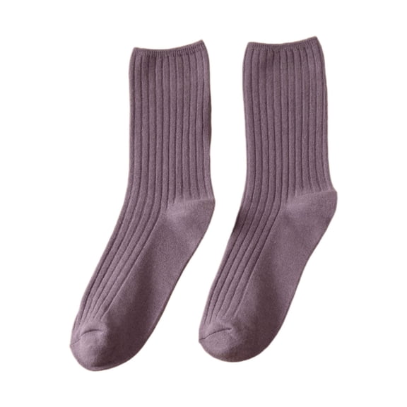 Yuanlong Socks Fall Winter Basic Ribbed Solid Color Ribbed Stretch Mid Calf Socks Daily Outing Comfortable Knitted Socks