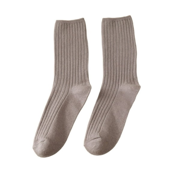 Yuanlong Socks Fall Winter Basic Ribbed Solid Color Ribbed Stretch Mid Calf Socks Daily Outing Comfortable Knitted Socks