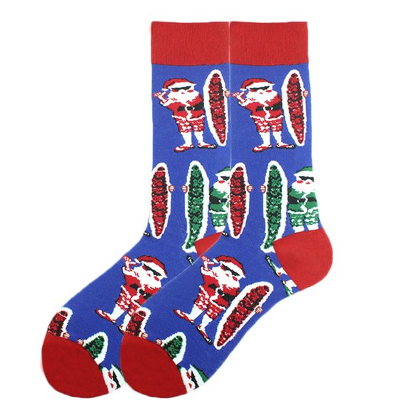 Yuanlong Socks Men & Women Christmas Santa Printed Knitting Cotton Middle Tube Socks Holiday Funny Hosiery Warm Crew Socks