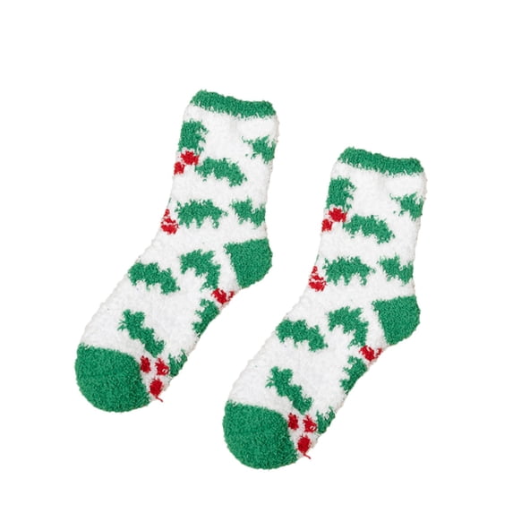 Yuanlong Socks Unisex Christmas Tree Pattern Thickened Fuzzy Medium Tube Socks Winter Wear Fluffy Thermal Soft Crew Socks