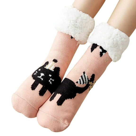 Yuanlong Socks merry Christmas Animal cartoon Graphic coral Fuzzy Crew Socks Winter Home cute funny Floor Socks One size