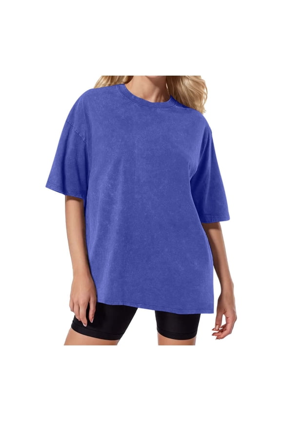 T-Shirts Vintage Washed Distressed Short Sleeve Round Neck Batik Cotton Tee Shirts Oversized Casual Unisex Tops