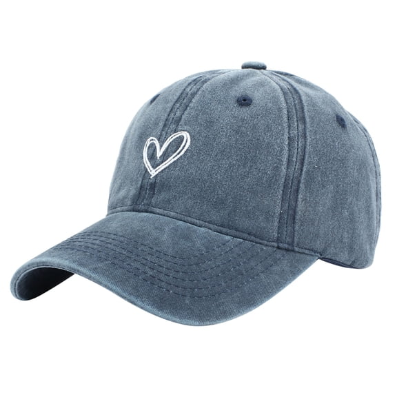 Yuanlong Unisex Baseball Cap Distressed Washed Cap Heart Embroidered Curved Brim Dome Top Versatile Sports Headwear