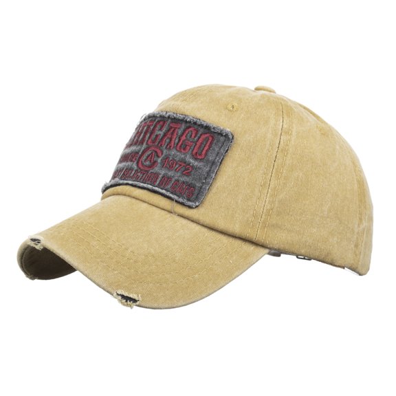 Yuanlong Unisex Baseball Cap Distressed Washed Letter Embroidered Curved Brim Dome Top Cap Versatile Sports Headwear