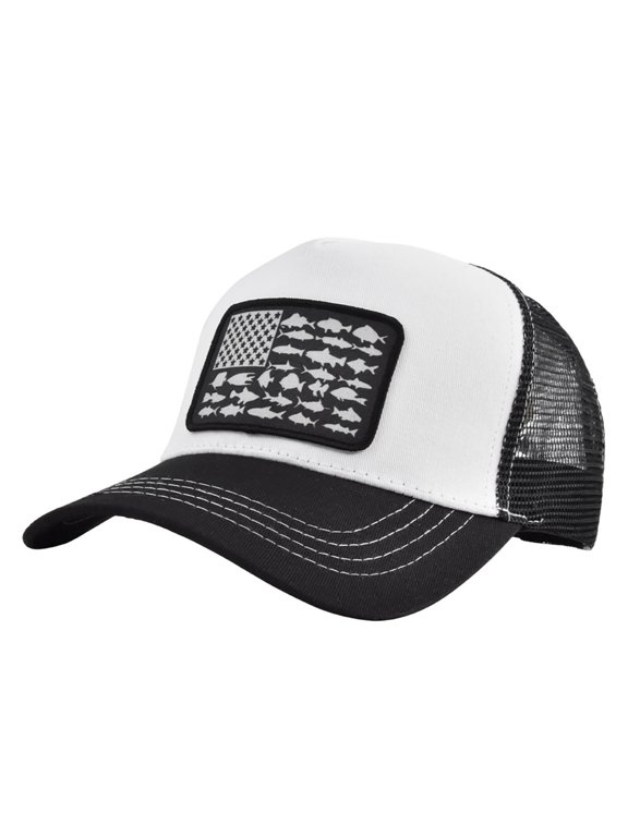 Unisex Baseball Cap Fish Flag Patch Trucker Hat Foam Mesh Adjustable Fishing Camping Outdoor Casual Sun Headwear