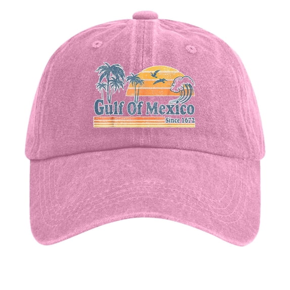 Yuanlong Unisex Baseball Cap Gulf Of Mexico Print Washed Vintage Adjustable Curved Brim Sun Cap Beach Travel Outdoor Dad Cap