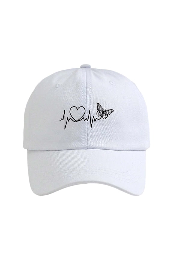 Unisex Baseball Cap Heart Beat Design Adjustable Sun Hat Curved Brim Outdoor Activities Headwear