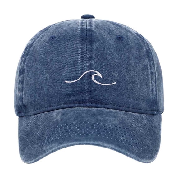 Yuanlong Unisex Baseball Cap Minimal Wave Embroidery Washed Vintage Adjustable Dad Cap Seaside Surf Travel Outdoor Sun Hat