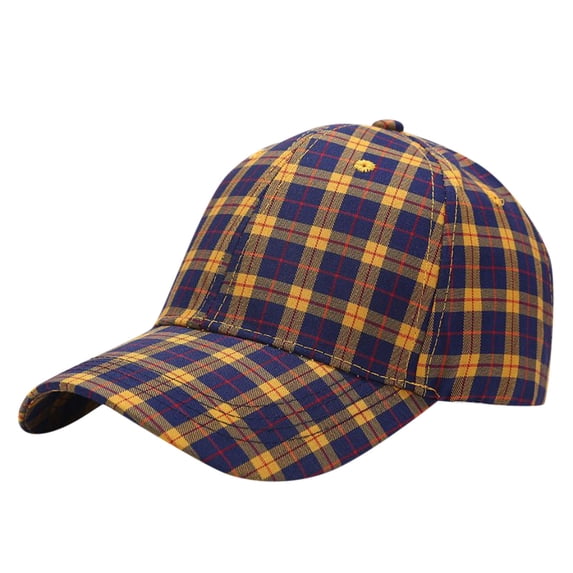 Yuanlong Unisex Baseball Cap Plaid Print Curved Brim Adjustable Cap Hiking Outdoor Snapback Hat
