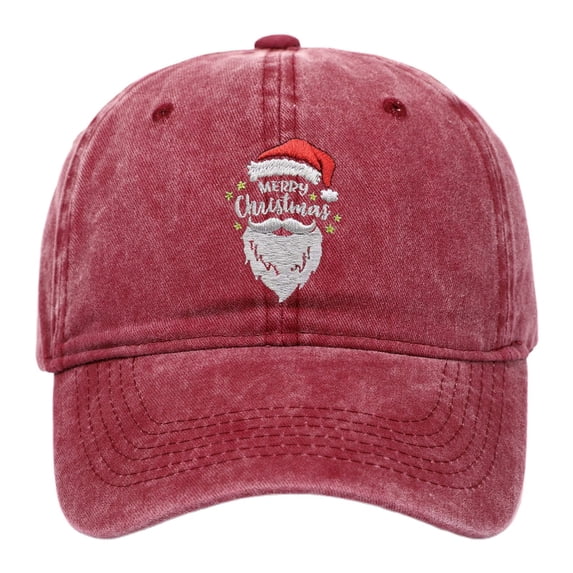 Yuanlong Unisex Baseball Cap Santa Claus Embroidery Washed Cotton Adjustable Dad Cap Christmas Holiday Stylish Outdoor Sun Hat