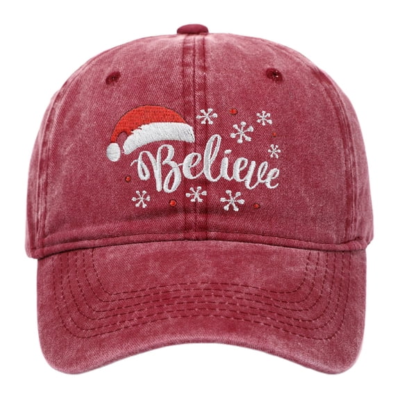 Yuanlong Unisex Baseball Cap Snowflake Embroidery Washed Cotton Adjustable Dad Cap Christmas Holiday Gathering Outdoor Sun Hat