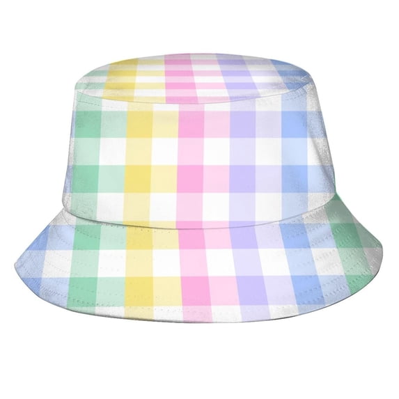 Yuanlong Unisex Bucket Hat Wide Brim Colorful Plaid Print Sun Hat Stylish Daily Outdoor Streetwear Hat