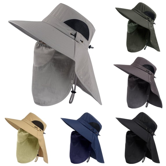 Yuanlong Unisex Bucket Wide Brim With Face Coverage Summer Solid Color Sun Hat Outdoor Hiking Minimalist Headwear