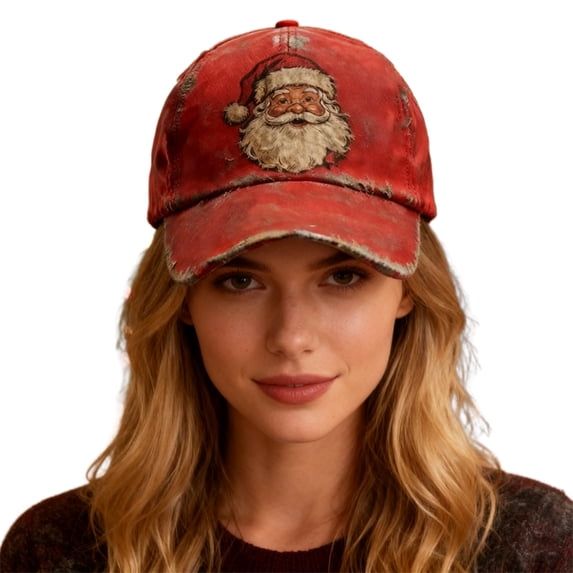 Yuanlong Unisex Christmas Baseball Cap Santa Printed All-Season Cap Vintage Washed Outdoor Sports Headwear