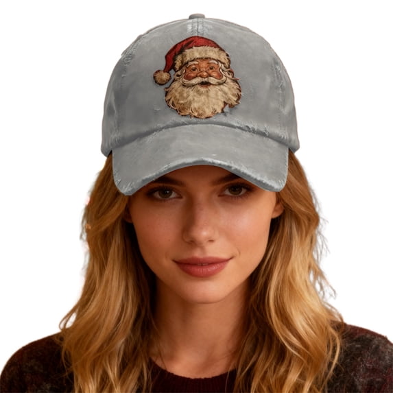 Yuanlong Unisex Christmas Baseball Cap Santa Printed All-Season Cap Vintage Washed Outdoor Sports Headwear