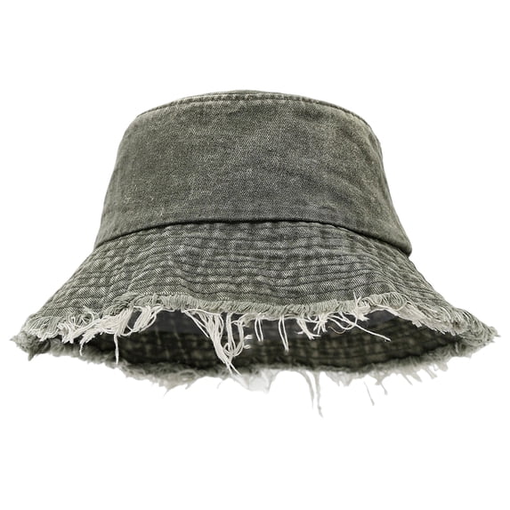 Yuanlong Unisex Distressed Denim Bucket Hat Fringe Edge All-Season Hat Solid Color Versatile Streetwear Headwear