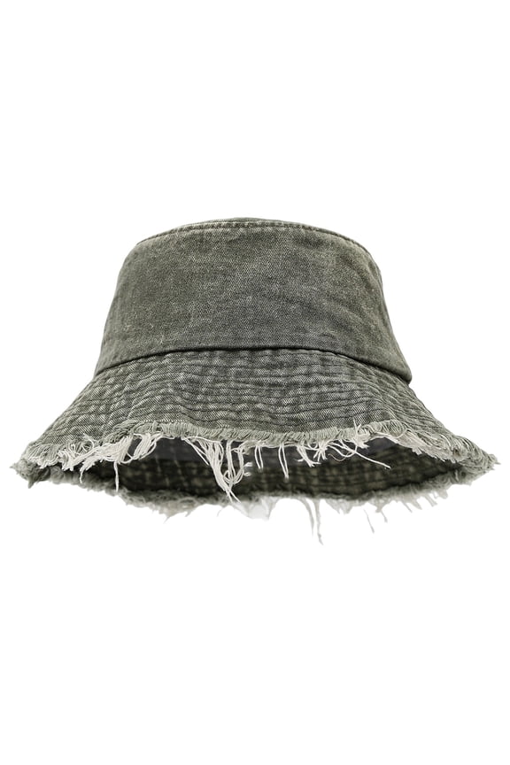 Unisex Distressed Denim Bucket Hat Fringe Edge All-Season Hat Solid Color Versatile Streetwear Headwear