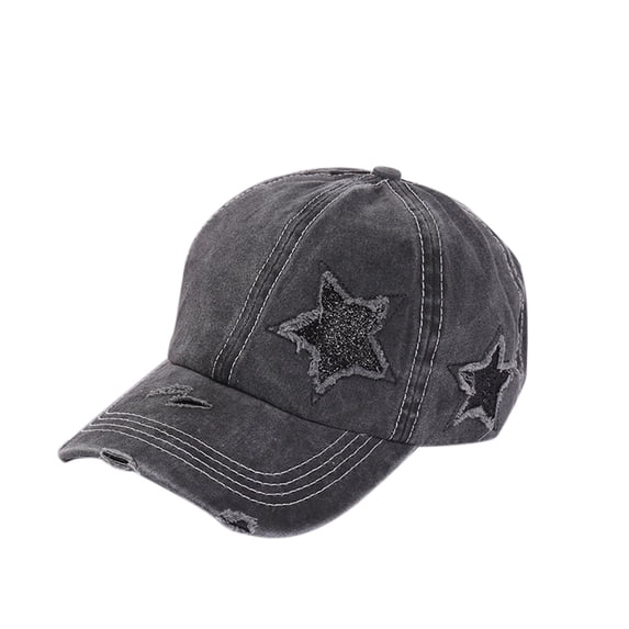 Yuanlong Unisex Distressed Ripped Baseball Cap Washed Star Cap Stylish Outdoor Streetwear Peaked Hat