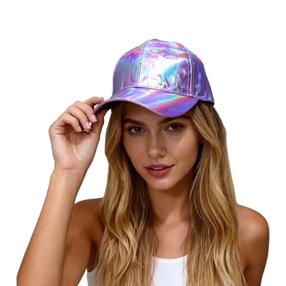 Yuanlong Unisex Laser Shiny Baseball Cap Pu Leather All-Season Cap Solid Color Trendy Streetwear Headwear
