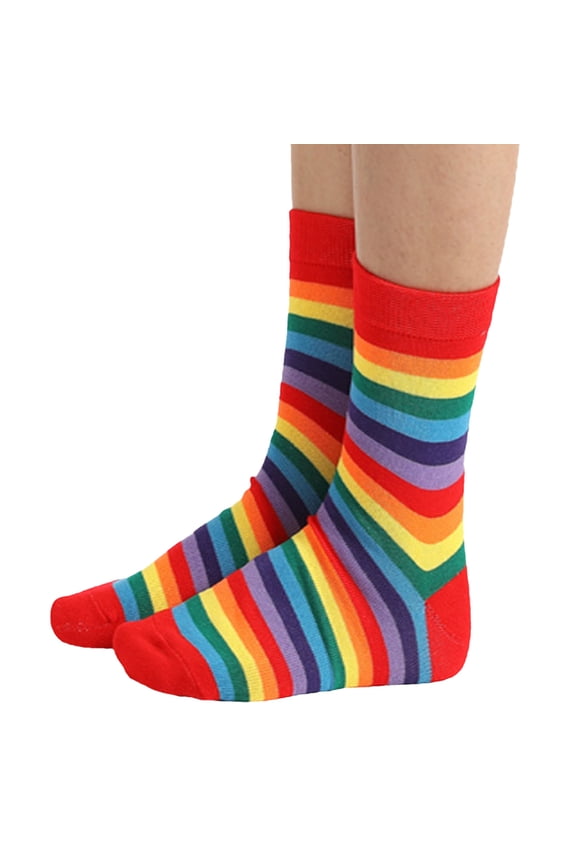 Unisex Rainbow Striped Crew Socks All-Season Socks Soft Stretchy Stylish Minimalist Holiday Hosiery