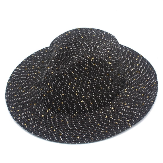 Yuanlong Unisex Sequined Fedora Hat Summer Straw Sun Hat Breathable Stylish Outdoor Activity Headwear