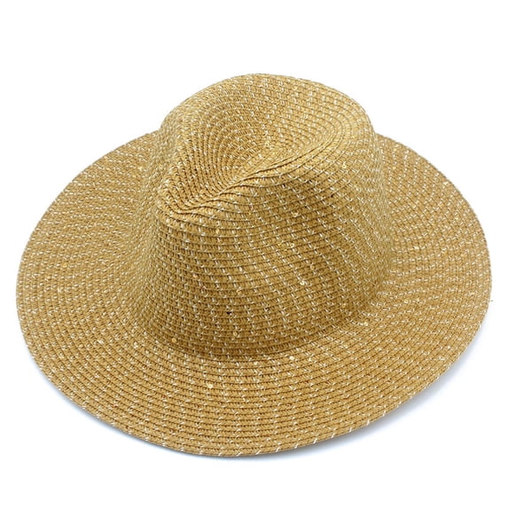 Yuanlong Unisex Sequined Fedora Hat Summer Straw Sun Hat Breathable Stylish Outdoor Activity Headwear