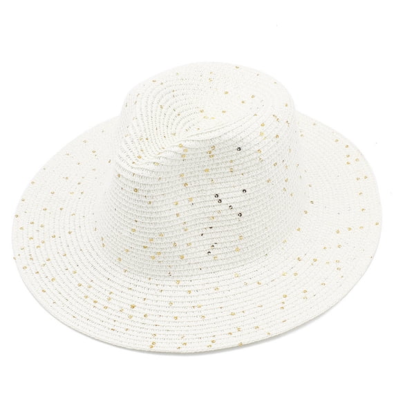 Yuanlong Unisex Sequined Fedora Hat Summer Straw Sun Hat Breathable Stylish Outdoor Activity Headwear