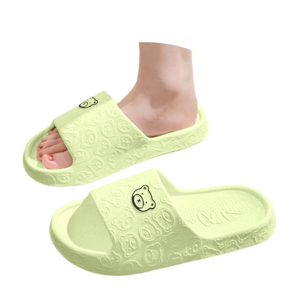 Yuanlong Unisex Shower Slides Cute Bear Print Pillow Slide Slippers Open Toe EVA Waterproof Non Indoor House Bath Slippers