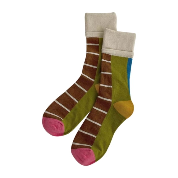 Yuanlong Unisex Striped Crew Socks Color Block All-Season Socks Soft Stretchy Stylish Minimalist Holiday Hosiery