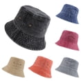 thumbnail image 1 of Yuanlong Unisex Washed Denim Bucket Wide Brim Sun Hat Solid Color Classic Minimalist Beach Travel Headwear, 1 of 6
