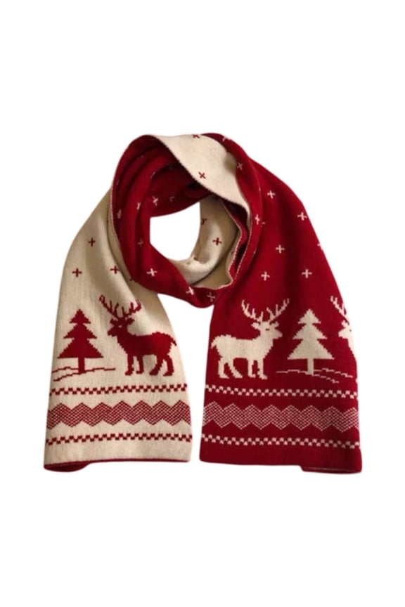 Winter Scarves Christmas Reindeer Pattern Long Thick Knitted Scarf Holiday Warm Neckwear Holiday Wraps One Size