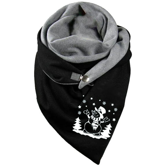 Yuanlong Winter Scarves Christmas Santa Print Double Spliced Triangle Buckle Lined Scarf Bandana Outing Warm Neck Gaiter