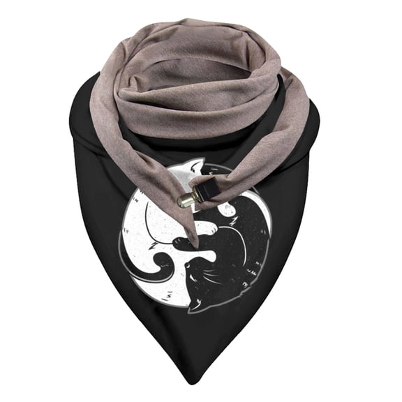 Yuanlong Winter Scarves Double-Layer Triangle Buckle Cat Cartoon Pattern Short Scarf Winter Soft Warmth Thick Neckwear