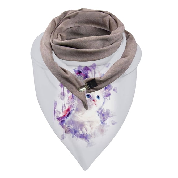 Yuanlong Winter Scarves Double-Layer Triangle Buckle Cat Cartoon Pattern Short Scarf Winter Soft Warmth Thick Neckwear