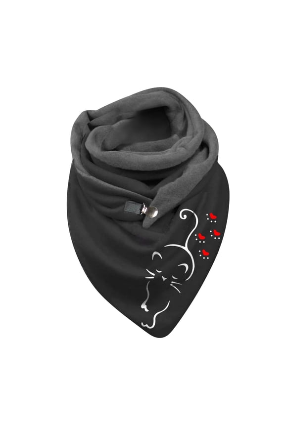 Winter Scarves Double-Layer Triangle Buckle Cat Funny Pattern Thickened Scarf Autumn Outdoor Warm Soft Neckwear
