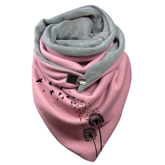 Yuanlong Winter Scarves Double-Layer Triangle Buckle Dandelion Printed Thickened Scarf Winter Outdoor Warm Soft Neckwear