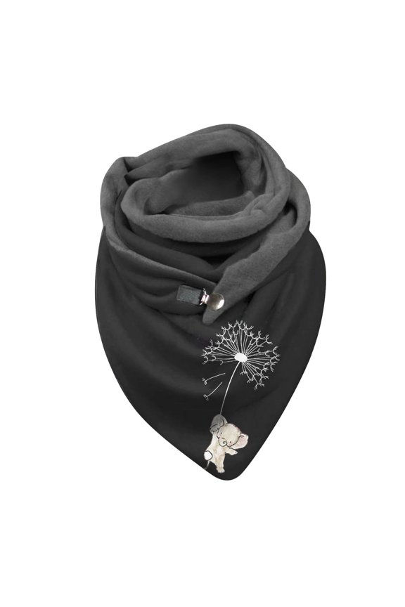 Winter Scarves Double-Layer Triangle Buckle Elephant Pattern Thickened Scarf Autumn Outdoor Warm Cute Neckwear