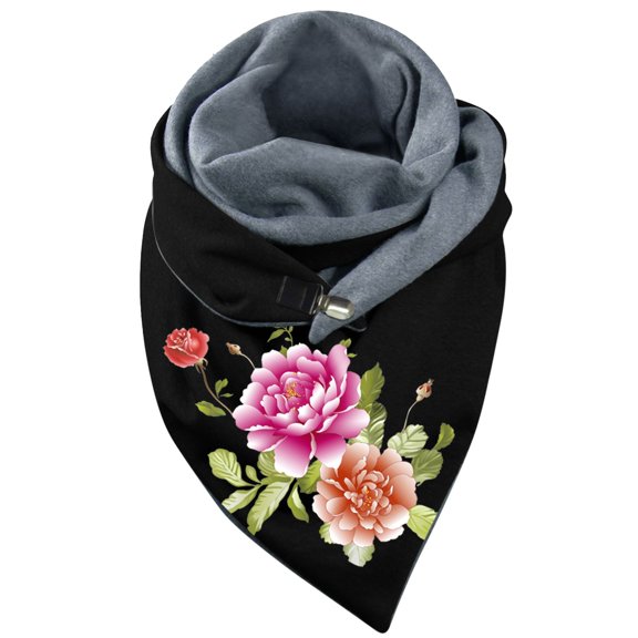 Yuanlong Winter Scarves Double-Layer Triangle Floral Graphic High-Neck Thickened Scarf Autumn Warm Neck Gaiter One Size