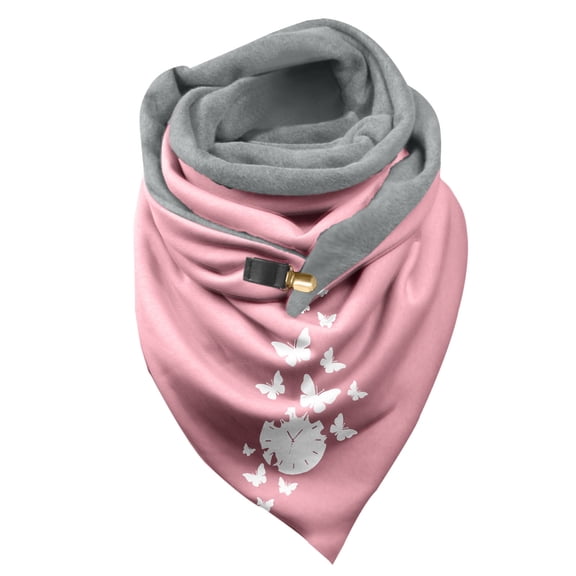 Yuanlong Winter Scarves Double Spliced Triangle Buckle Circular Clock Print Lined Scarf Bandana Versatile Retro Neckwear