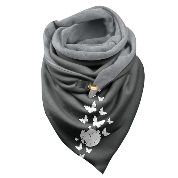 Yuanlong Winter Scarves Double Spliced Triangle Buckle Circular Clock Print Lined Scarf Bandana Versatile Retro Neckwear