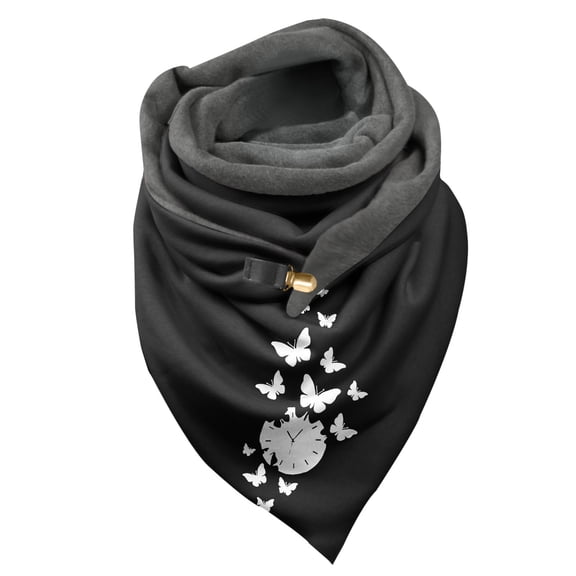 Yuanlong Winter Scarves Double Spliced Triangle Buckle Circular Clock Print Lined Scarf Bandana Versatile Retro Neckwear