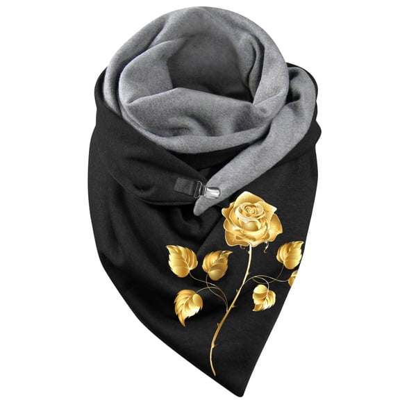 Yuanlong Winter Scarves Double Spliced Triangle Buckle Golden Rose Print Thickened Scarf Holiday Fashion Soft Neck Gaiter